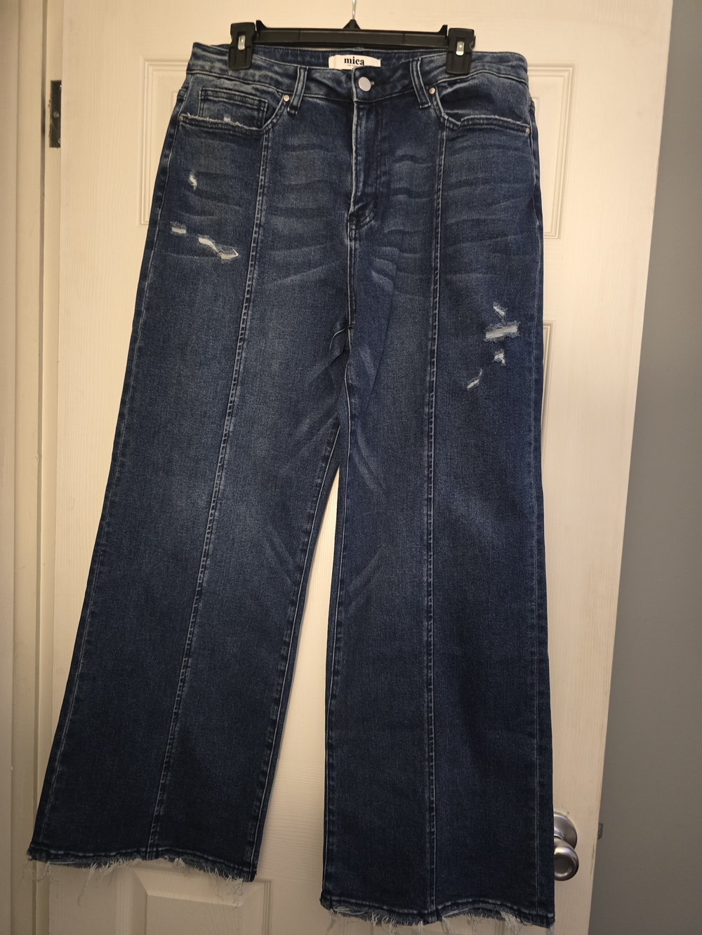 Mica Dark Blue Wide Leg Distressed Jeans - Size 31